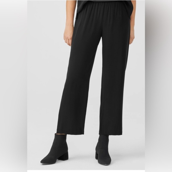 Eileen Fisher Silk georgette Crepe Straight Pant Pull On Brown , Size XS - Picture 1 of 6